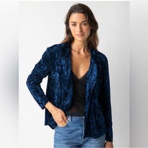 Natural Life Navy Crushed Velvet Lennon Jacket Blazer Open Boho Whimsigoth L/XL